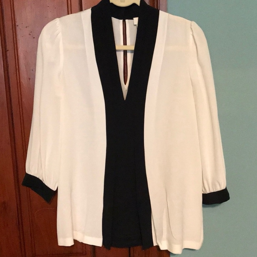 KATE SPADE Long Sleeve 100% SILK Blouse Black White Size 6